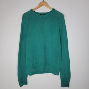 Vintage HUNTINGTON Green Fine Cotton Sweater Size L Crew Neck Preppy Raglan USA